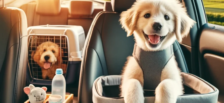 со щенком в автомобиле